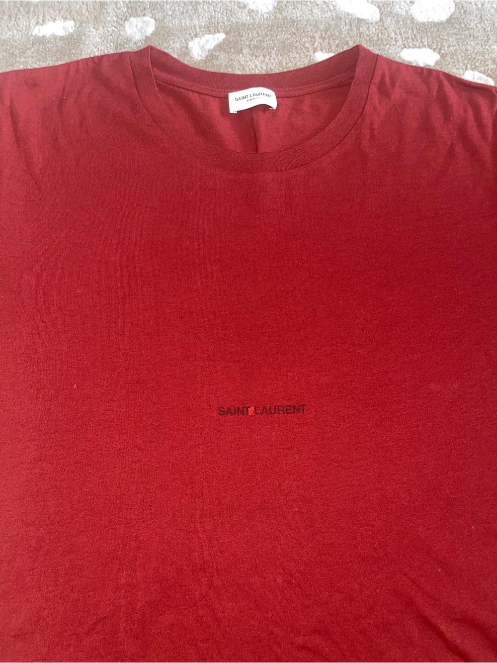 Saint Laurent Red Crewneck T-Shirt with Center Logo